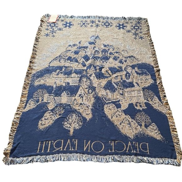 Holiday Throw Blanket Night Village Peace on Earth by The Rug Barn Snow Church - Picture 4 of 9